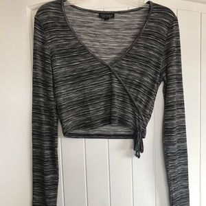 NWOT Topshop gray wrap front long sleeve crop top